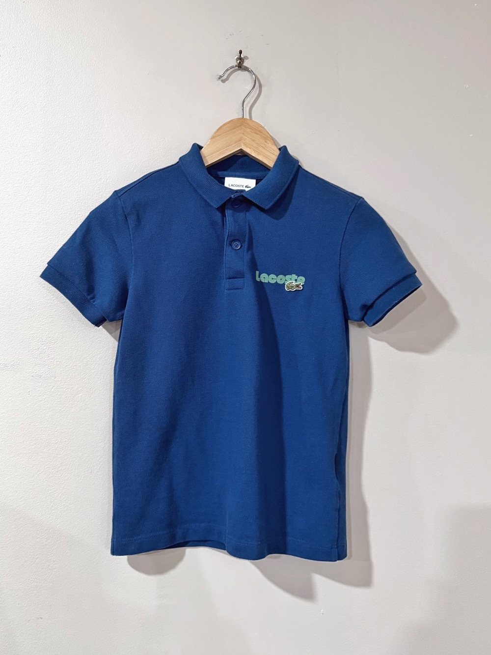 Lacoste Boys 8 Blue Cotton Pique Polo Shirt Logo Preppy Sportswear Casual